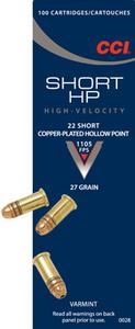 CCI 22 Short 27gr. Copper-Plated HP 100 round box