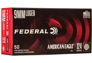 FEDERAL AMERICAN EAGLE 9MM 124GR. FMJ 50 ROUND BOX