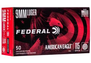 FEDERAL AMERICAN EAGLE 9MM 115GR. FMJ 50 ROUND BOX