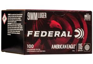 FEDERAL AMERICAN EAGLE 9MM 115GR. FMJ 100 ROUND BOX
