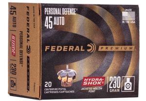 FEDERAL HYDRA-SHOK PREMIUM PERSONAL DEFENSE AMMUNITION 45ACP 230GR. JHP 20 ROUND BOX