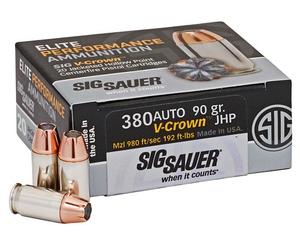 Sig Sauer 380ACP 90GR ELITE V-CROWN JHP E380A1-20