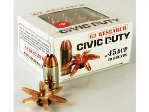 G2 Research Civic Duty .45 ACP 164 Grain Expanding Solid Copper Ammunition